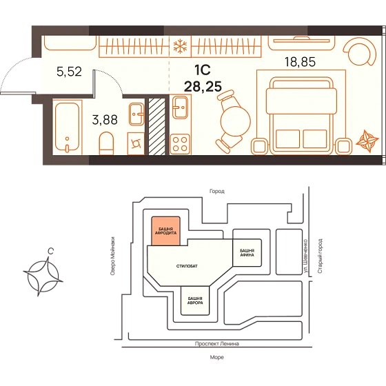 Квартира Студия 28.25 кв. м