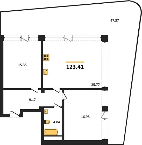 Апартаменты 2-комн. 123.41 кв. м