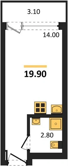 Апартаменты Студия 19.9 кв. м