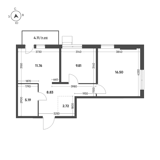 Квартира 2-комн. 56.04 кв. м