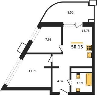 Апартаменты 2-комн. 50.15 кв. м