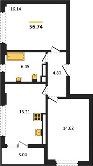 Квартира 2-комн. 56.74 кв. м