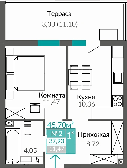 Квартира 1-комн. 37.93 кв.м