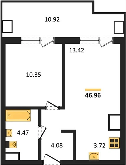 Апартаменты 1-комн. 46.96 кв. м