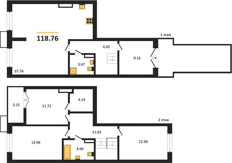 Квартира 3-комн. 118.76 кв. м