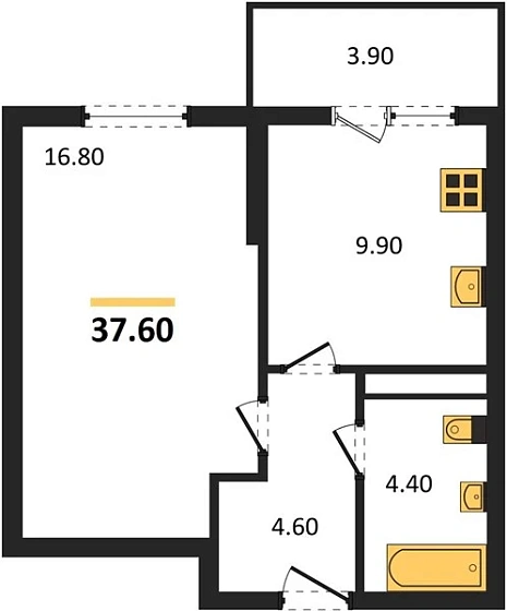 Квартира 1-комн. 37.6 кв. м