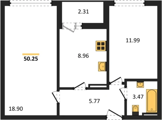 Квартира 2-комн. 51.4 кв. м