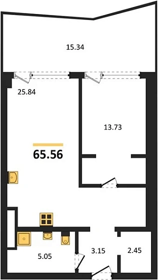Апартаменты 1-комн. 65.11 кв. м