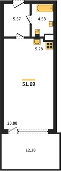 Апартаменты Студия 51.69 кв. м