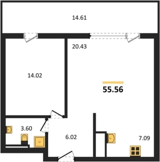 Квартира 2-комн. 55.56 кв. м