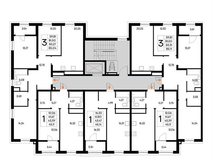 Квартира 1-комн. 45.11 кв. м