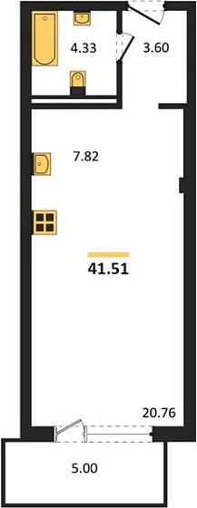 Апартаменты 1-комн. 41.51 кв. м