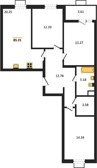 Квартира 3-комн. 85.21 кв. м