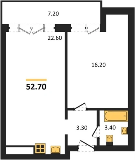 Апартаменты 1-комн. 52.7 кв. м