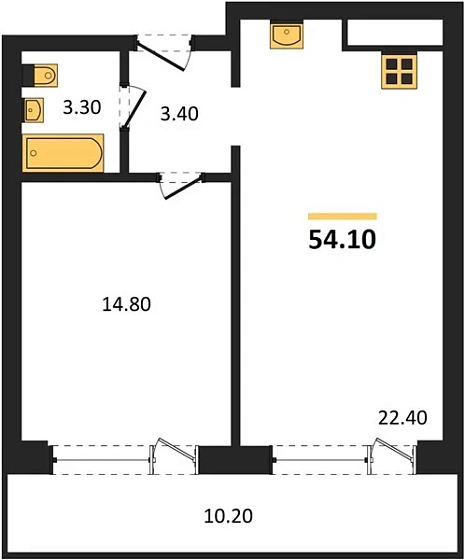 Апартаменты 1-комн. 54.1 кв. м