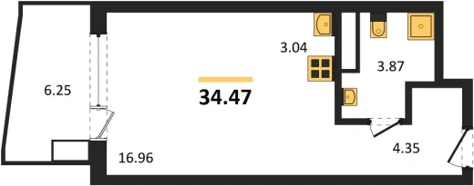 Апартаменты 1-комн. 34.47 кв. м