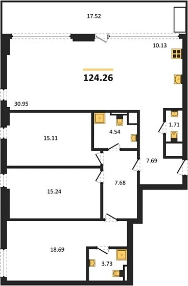 Квартира 4-комн. 124.26 кв. м