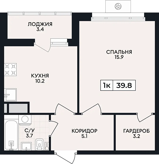 Квартира 1-комн. 39.8 кв. м