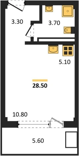 Апартаменты Студия 28.5 кв. м