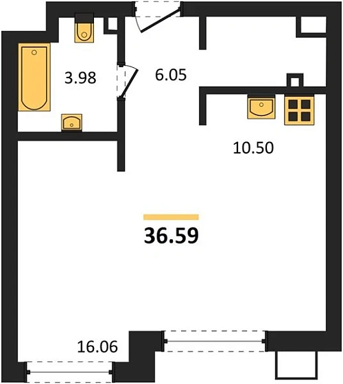Квартира Студия 36.59 кв. м