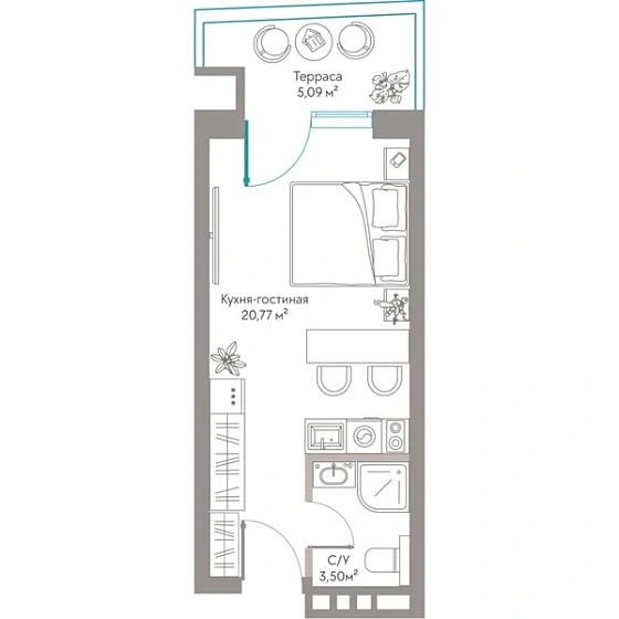 Квартира Студия 29.36 кв. м