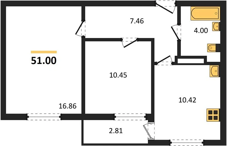 Квартира 2-комн. 51 кв. м