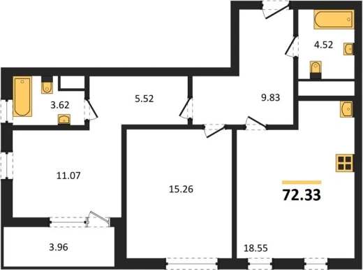 Квартира 2-комн. 72.33 кв. м