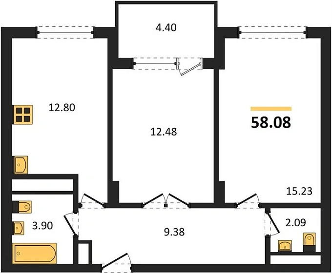 Квартира 2-комн. 58.08 кв. м
