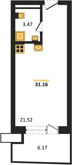 Апартаменты Студия 31.16 кв. м