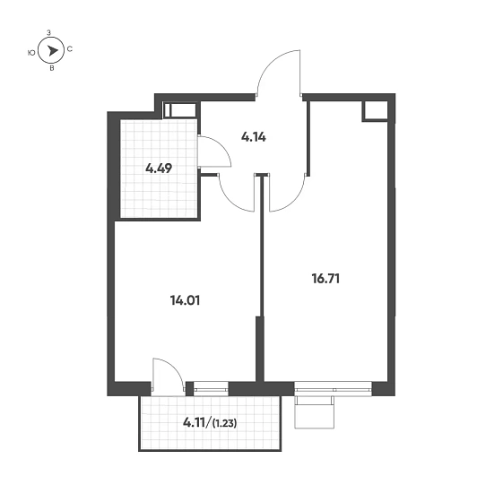 Квартира 1-комн. 40.48 кв. м