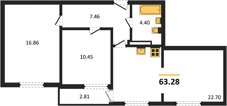 Квартира 2-комн. 63.28 кв. м
