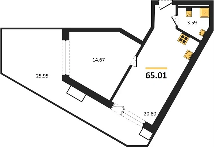 Апартаменты 1-комн. 65.01 кв. м