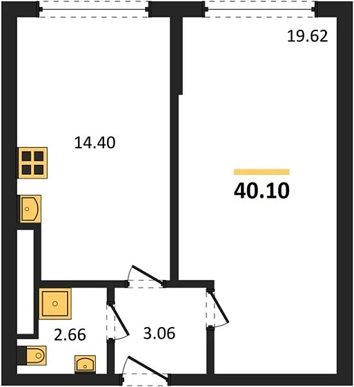 Квартира 1-комн. 40.1 кв. м