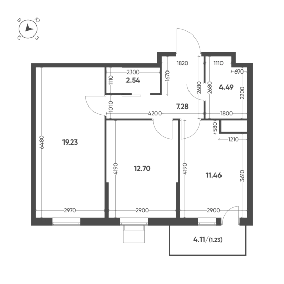 Квартира 2-комн. 58.93 кв. м