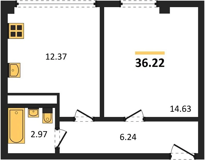 Квартира 1-комн. 36.22 кв. м