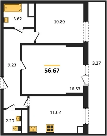 Квартира 2-комн. 56.36 кв. м
