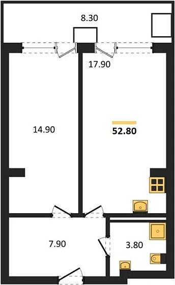 Апартаменты 1-комн. 52.8 кв. м