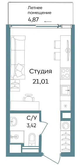 Апартаменты 1-комн. 29.3 кв. м