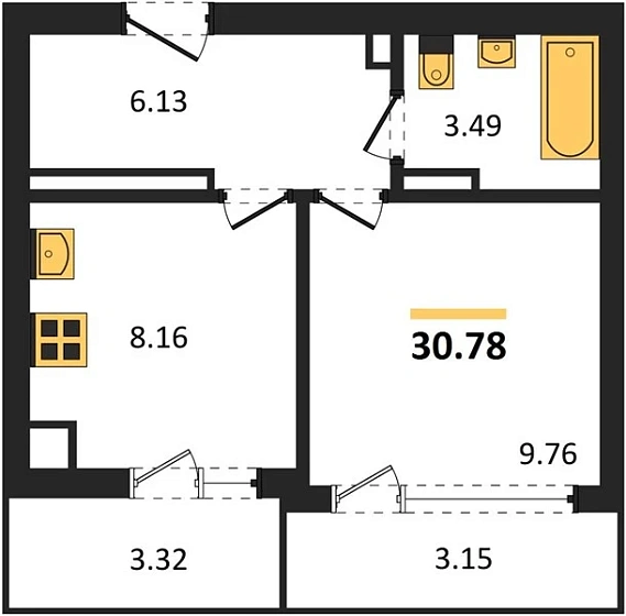 Квартира 1-комн. 30.78 кв. м