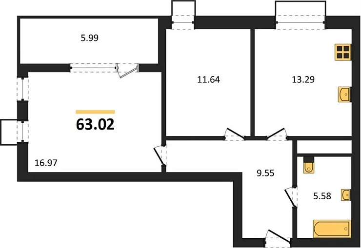 Квартира 2-комн. 63.02 кв. м