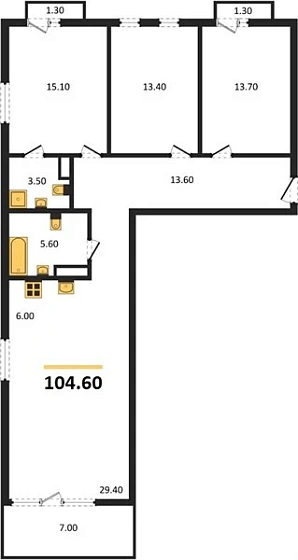 Квартира 3-комн. 104.6 кв. м