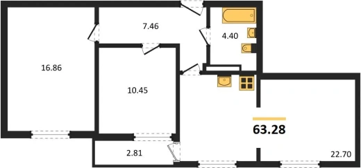 Квартира 2-комн. 63.28 кв. м
