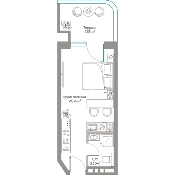 Квартира Студия 32.39 кв. м