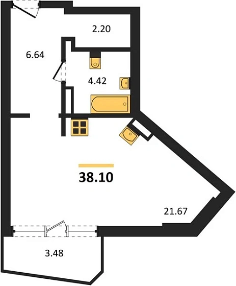 Апартаменты 1-комн. 38.1 кв. м
