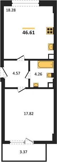 Квартира 1-комн. 46.61 кв. м
