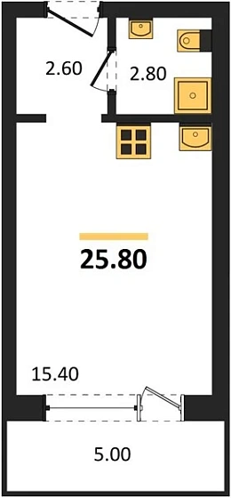 Апартаменты Студия 25.8 кв. м