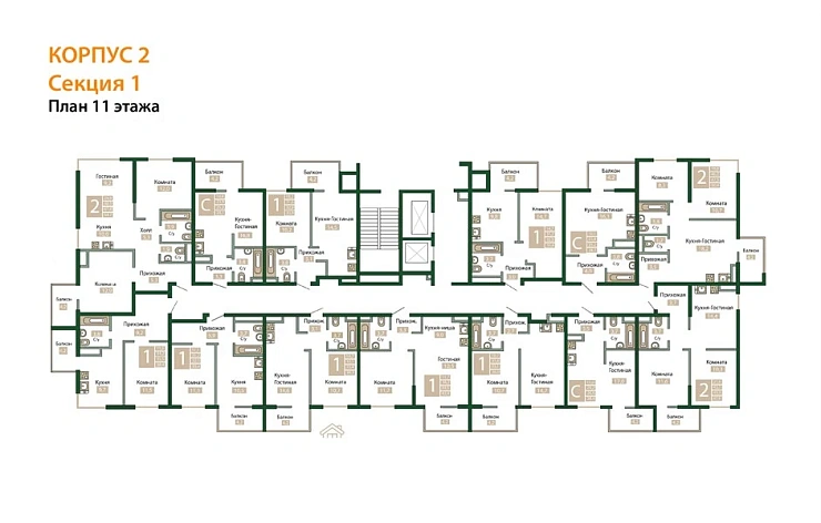 Квартира 2-комн. 61.8 кв. м