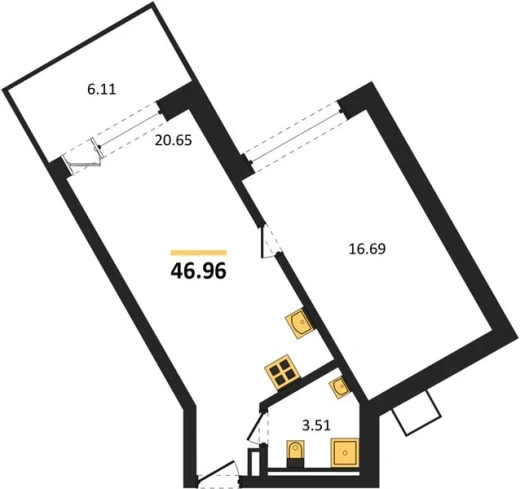 Апартаменты 1-комн. 46.96 кв. м