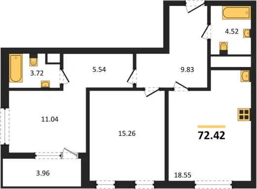 Квартира 2-комн. 72.42 кв. м