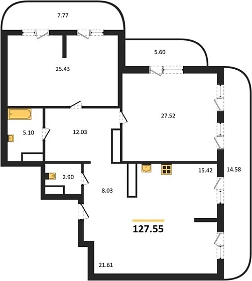 Квартира 2-комн. 127.55 кв. м